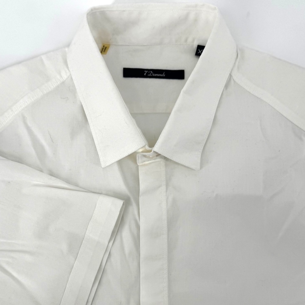 7 Diamonds Mens XL White Short Sleeve Button Down Stretch Shirt RN101880